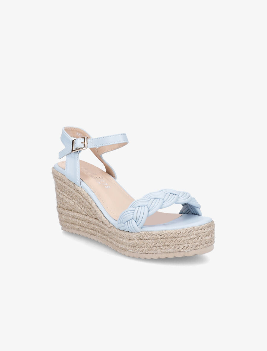 Sandales tressées à talon compensé en raphia - Bleu - 2
