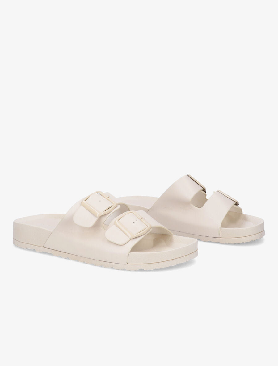 Claquettes monochrome à double brides - Beige - 4
