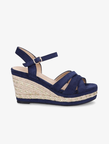 Sandales à talon compensé en raphia irisé - Marine - 1