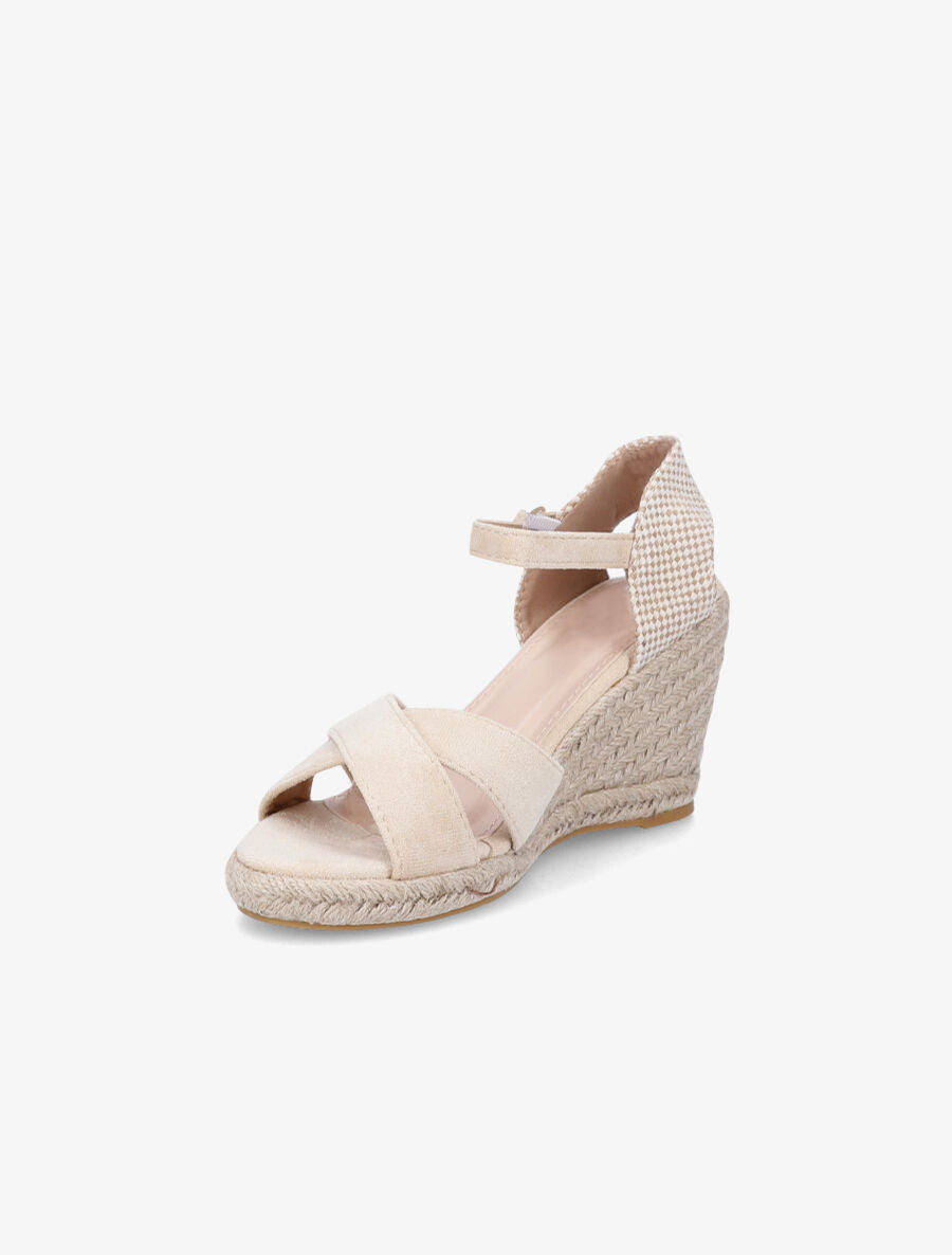 Sandales compensées en suédine à contrefort en damier - Beige - 3