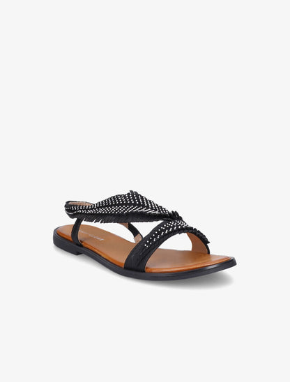 Nu-pieds à franges effet plume stylisée - Noir - 2