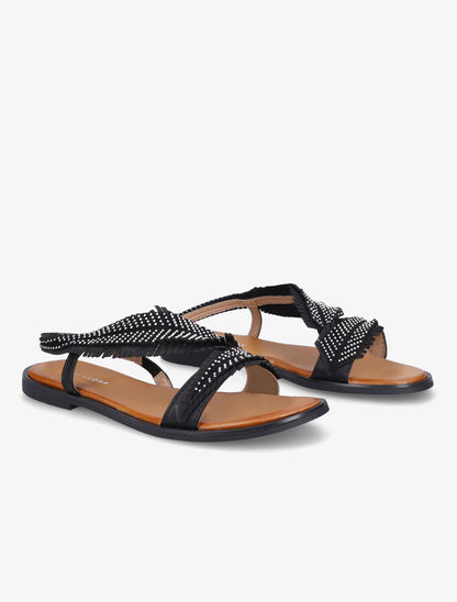 Nu-pieds à franges effet plume stylisée - Noir - 4
