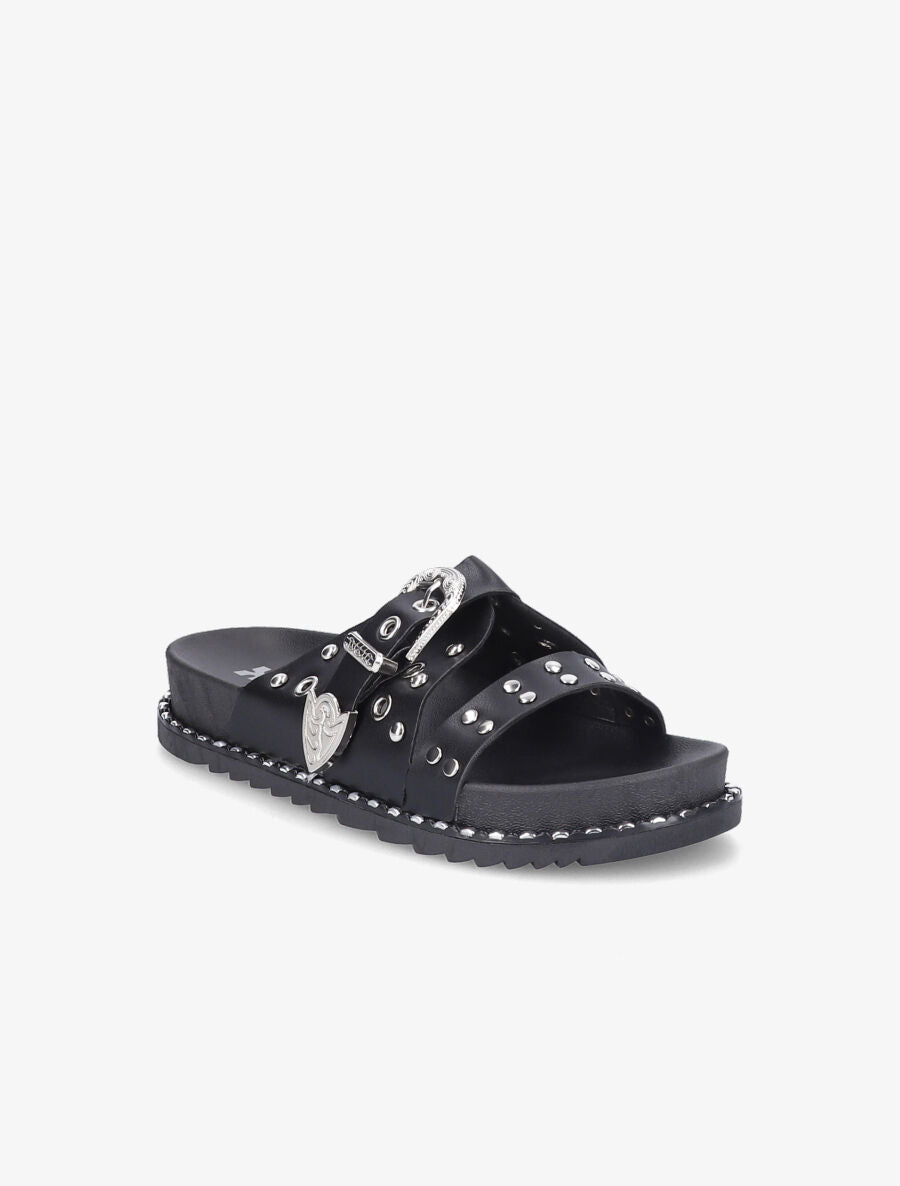 Claquettes à clous et boucle stylisée - Noir - 2