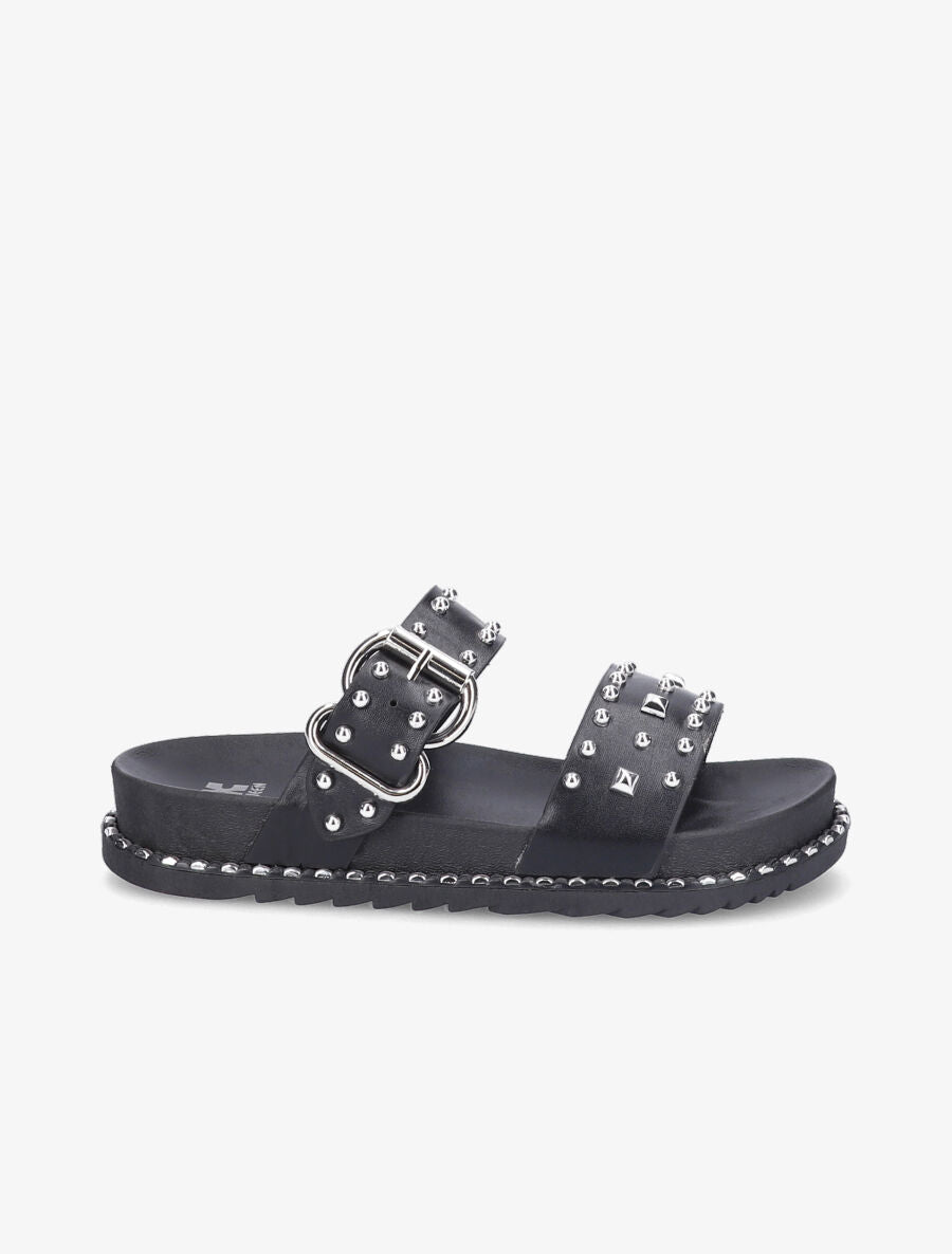 Claquettes cloutées à boucle métallique - Noir - 1