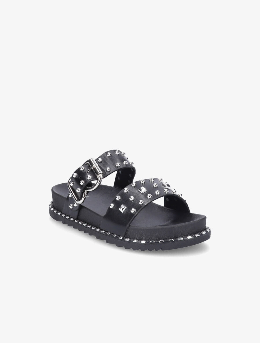 Claquettes cloutées à boucle métallique - Noir - 2