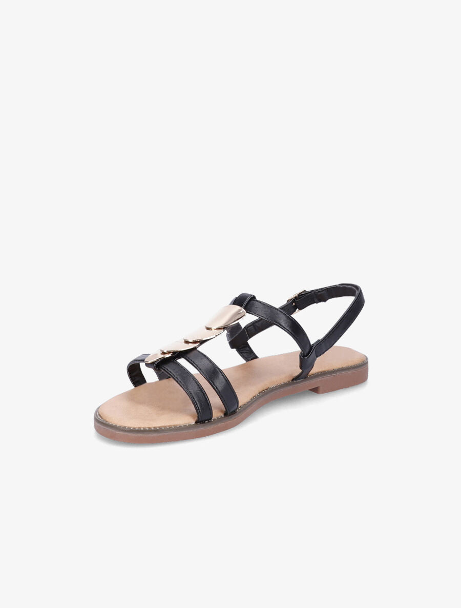 Nu-pieds à détail bijou doré - Noir - 3