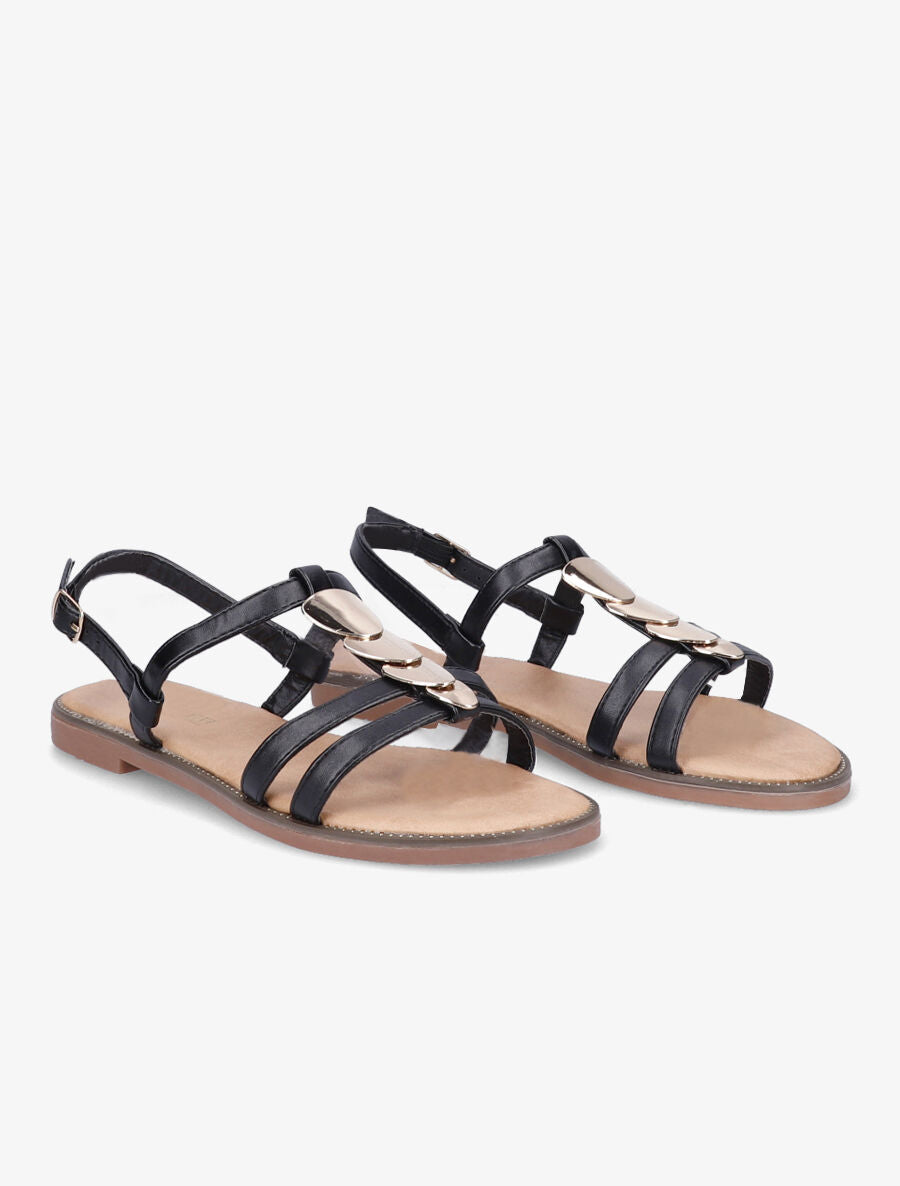 Nu-pieds à détail bijou doré - Noir - 4