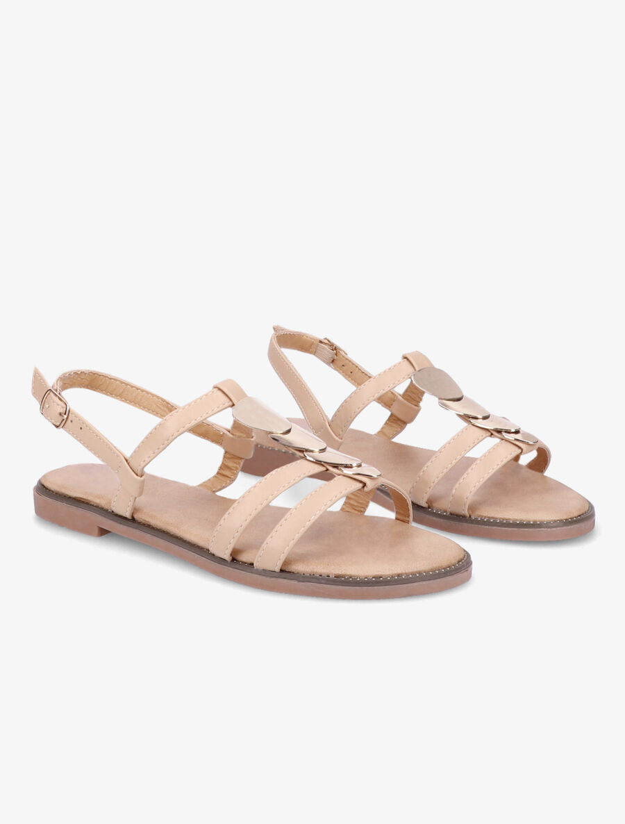 Nu-pieds à détail bijou doré - Beige - 4