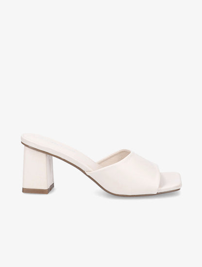 Mules en simili à bout carré - Beige - 5