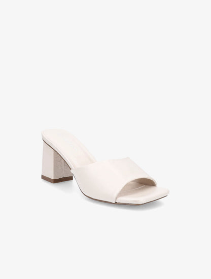 Mules en simili à bout carré - Beige - 2