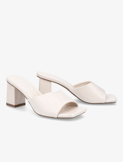 Mules en simili à bout carré - Beige - 4