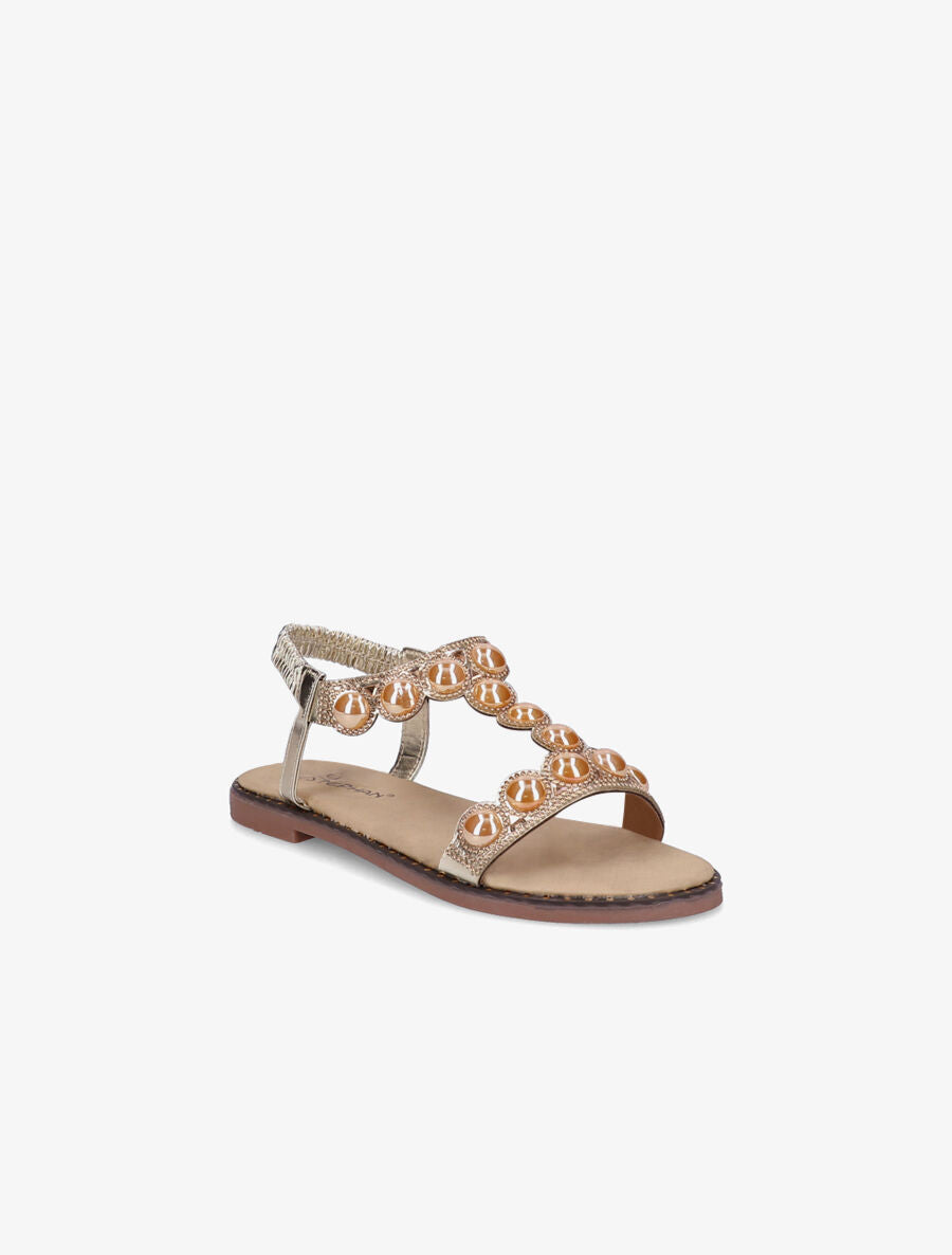 Nu-pieds à strass et perles vernies - Or - 1