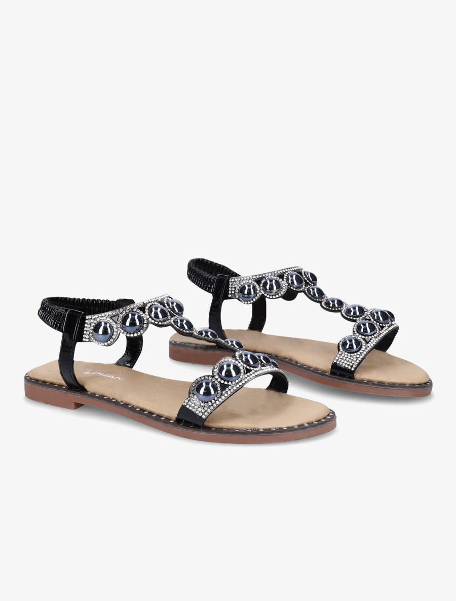 Nu-pieds à strass et perles vernies - Noir - 4