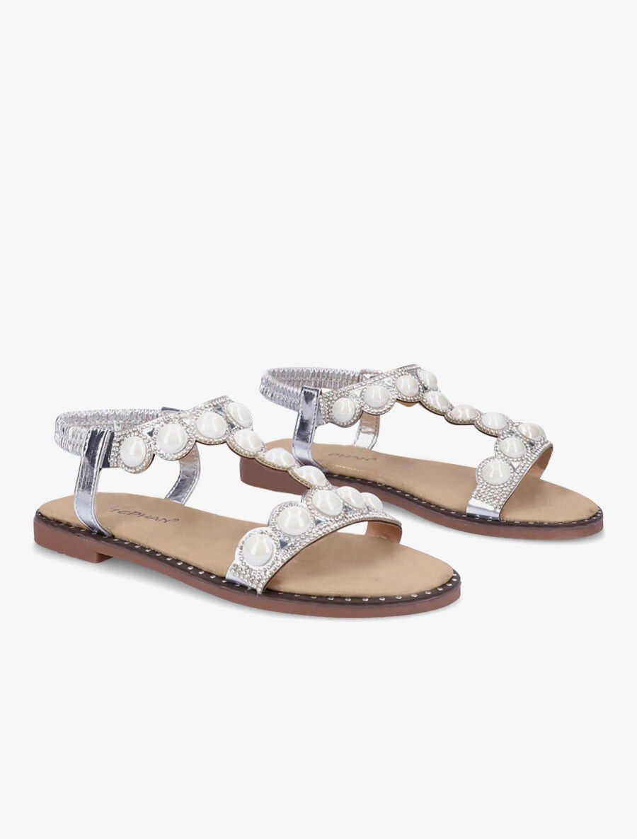 Nu-pieds à strass et perles vernies - Argent - 4