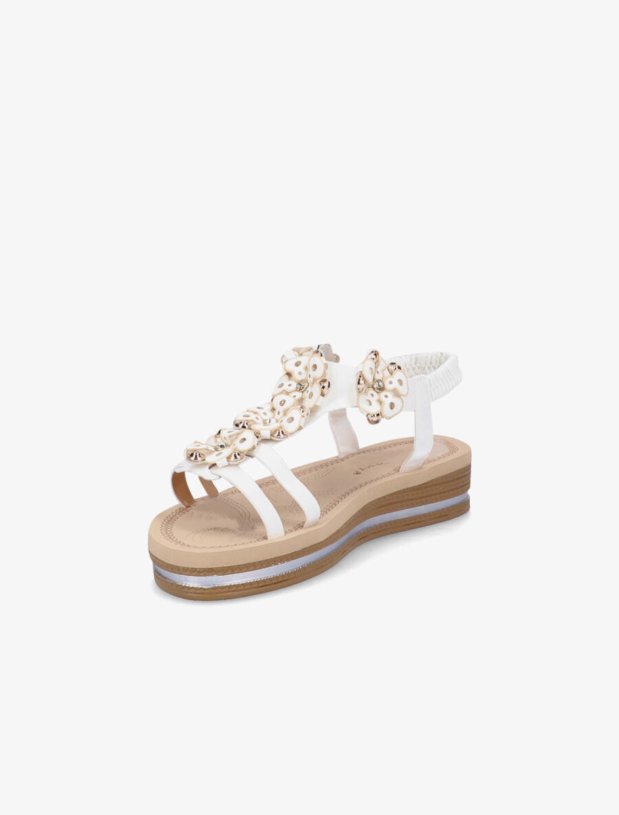 Nu-pieds à fleurs ornées de strass - Blanc - 4