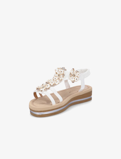 Nu-pieds à fleurs ornées de strass - Blanc - 4