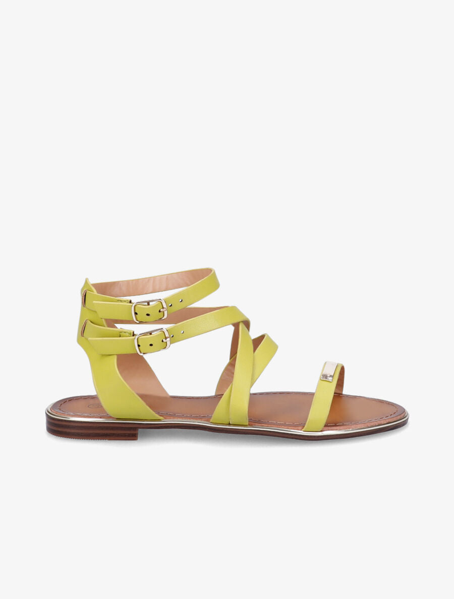 Nu-pieds à double brides et empiècement métallique - Vert olive - 2