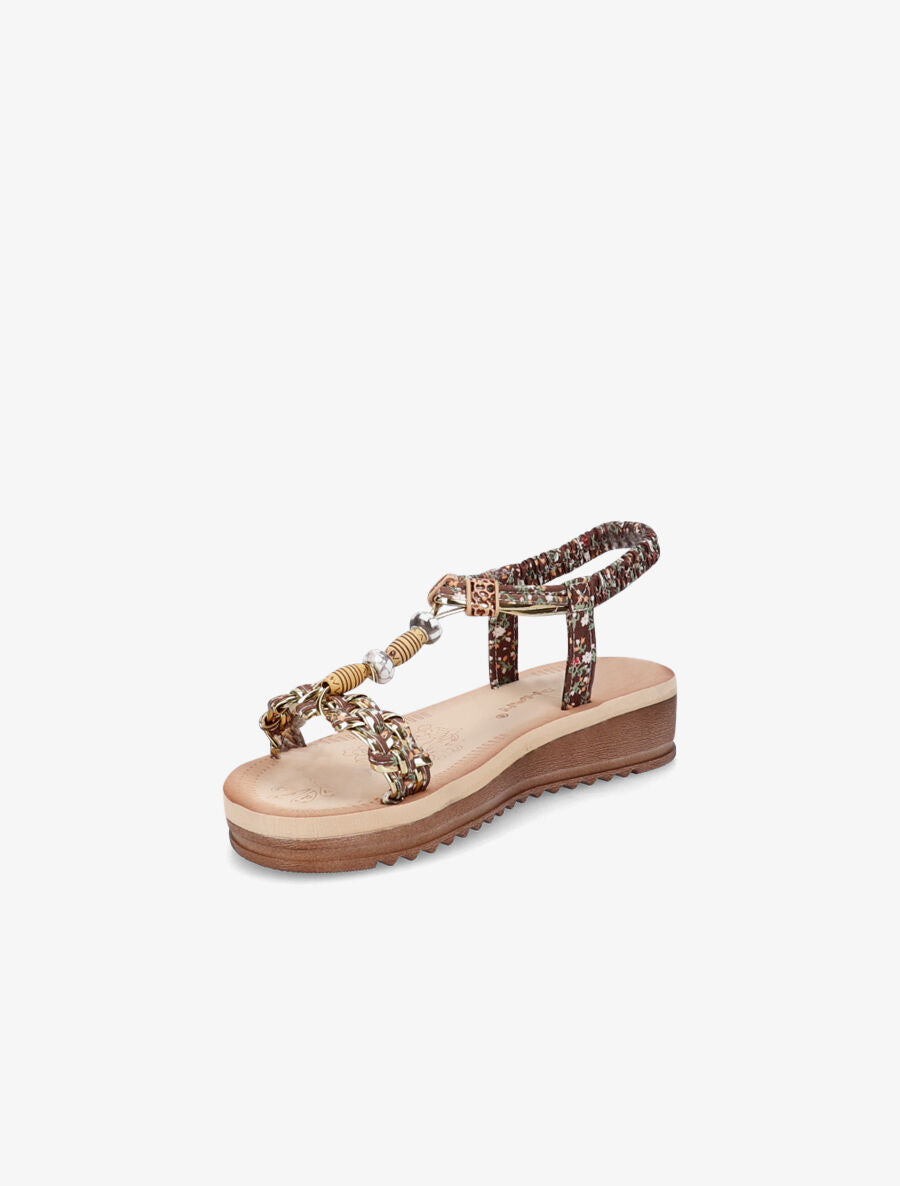Nu-pieds fleuris à perles - Marron - 3