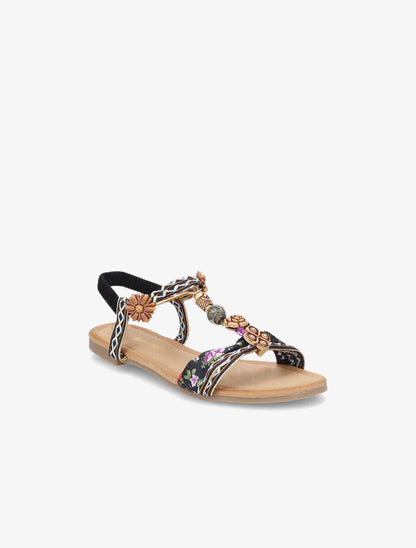 Nu-pieds à imprimé aztèque et perles - Noir - 3