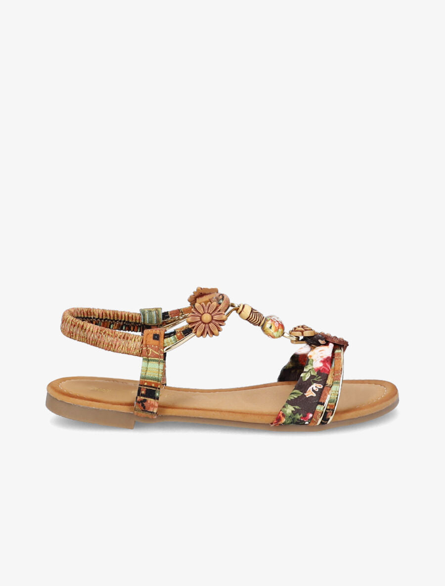 Nu-pieds à imprimé aztèque et perles - Camel - 2