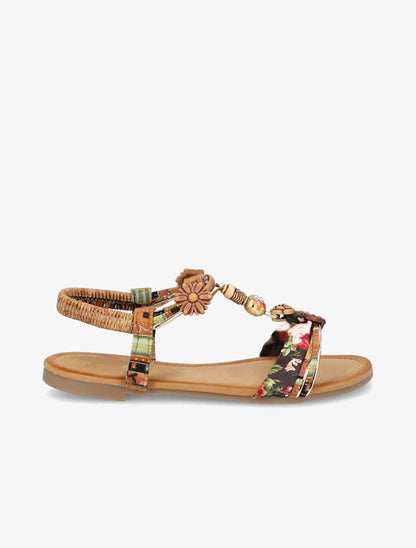 Nu-pieds à imprimé aztèque et perles - Camel - 2