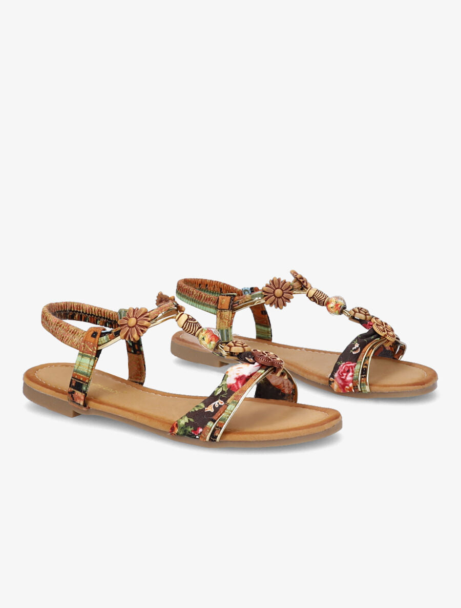 Nu-pieds à imprimé aztèque et perles - Camel - 4