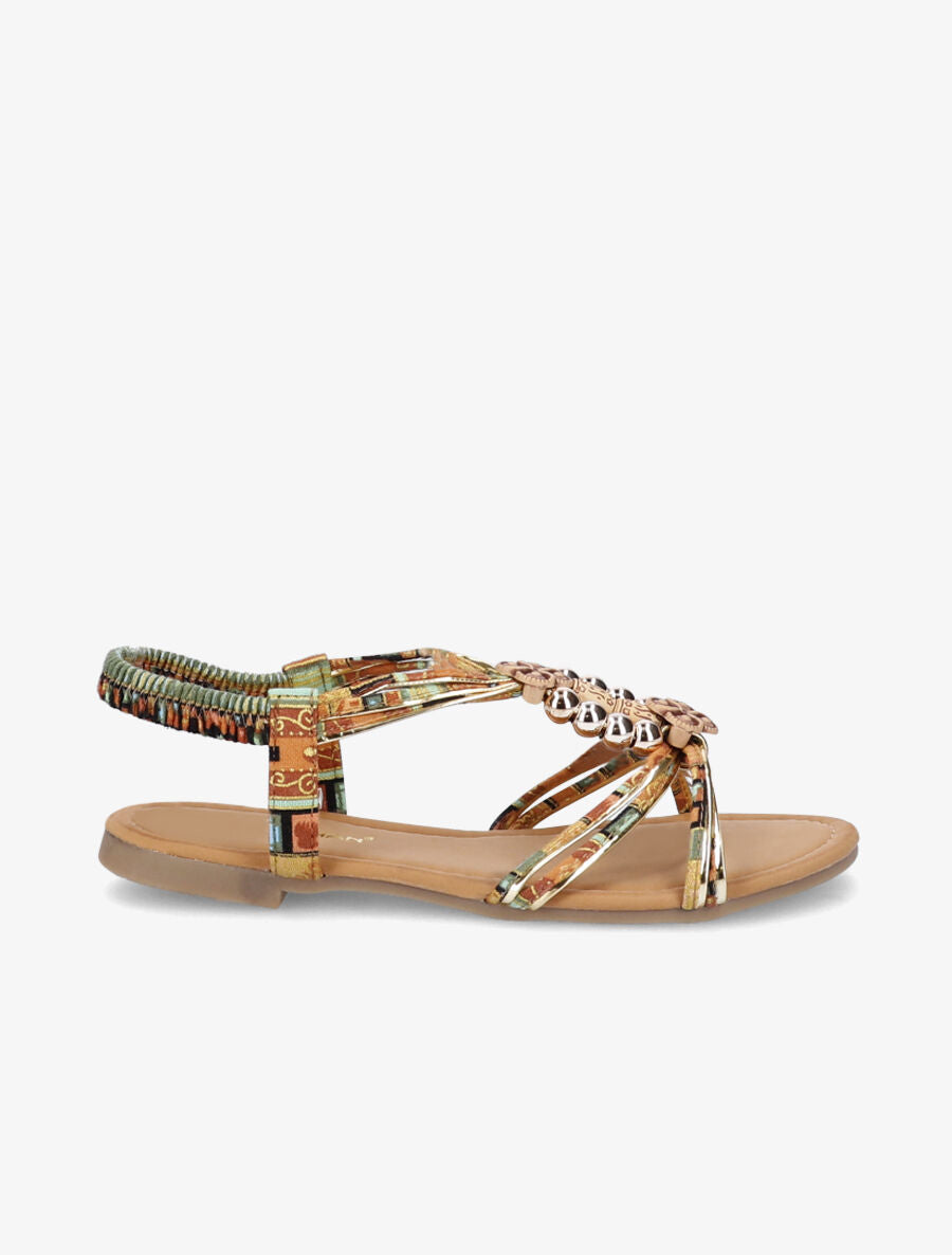 Nu-pieds imprimés à empiècements en bois - Camel/vert - 2