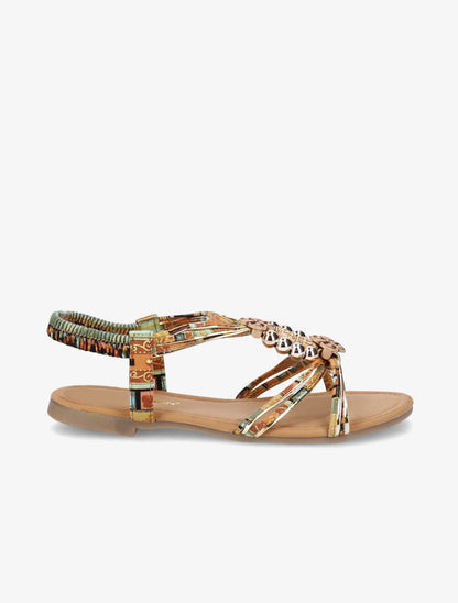 Nu-pieds imprimés à empiècements en bois - Camel/vert - 2