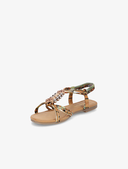 Nu-pieds imprimés à empiècements en bois - Camel/vert - 3