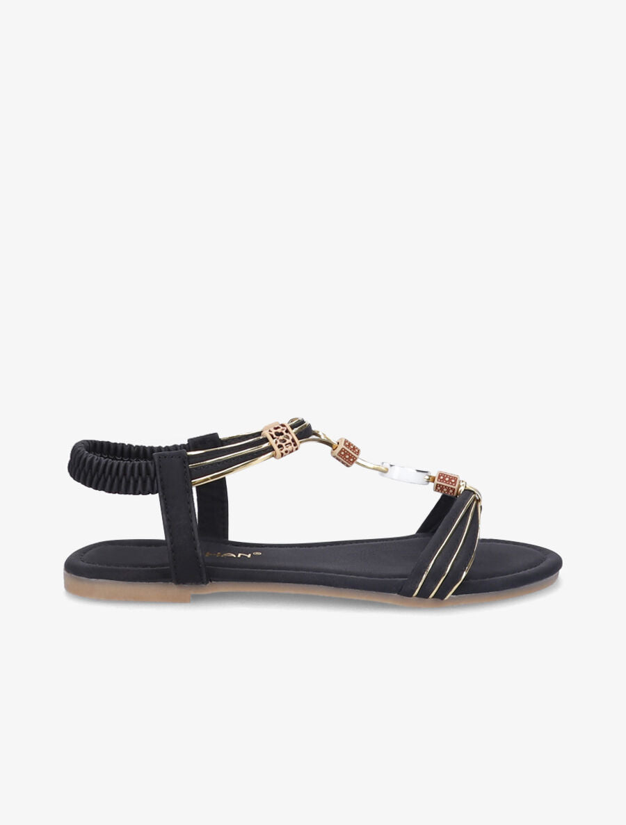 Nu-pieds à perles et liserés dorés - Noir - 3