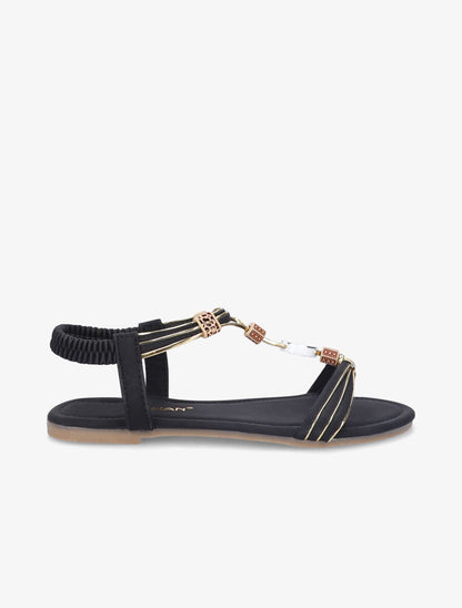 Nu-pieds à perles et liserés dorés - Noir - 3