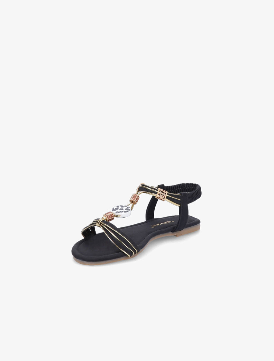 Nu-pieds à perles et liserés dorés - Noir - 4