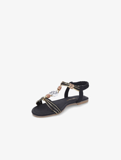 Nu-pieds à perles et liserés dorés - Noir - 4