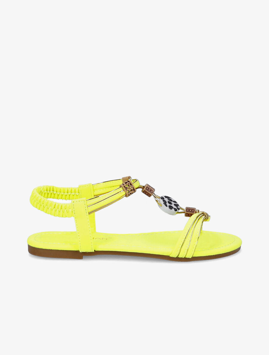 Nu-pieds à perles et liserés dorés - Jaune fluo - 2