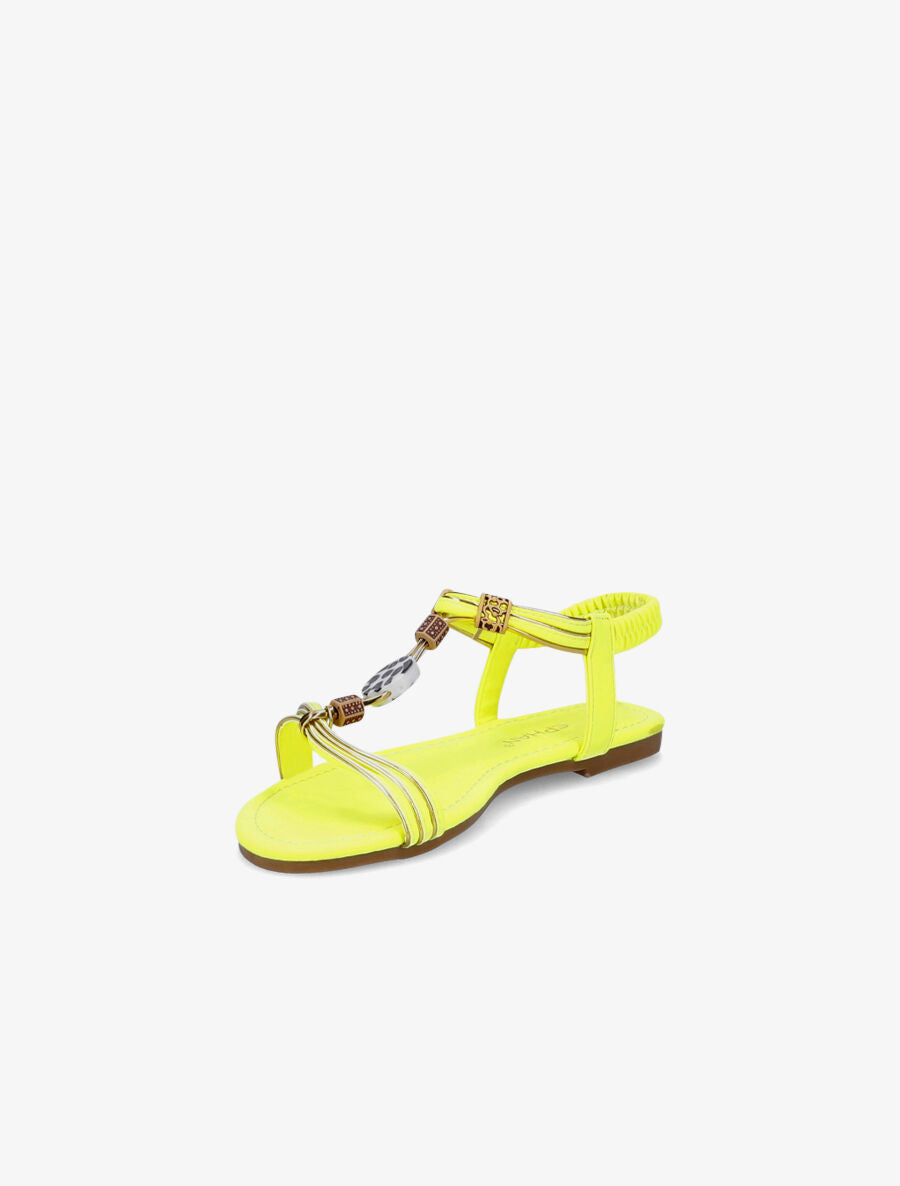 Nu-pieds à perles et liserés dorés - Jaune fluo - 3