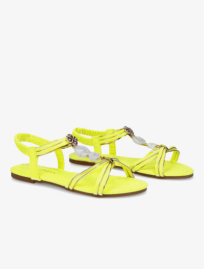 Nu-pieds à empiècements effet marbre - Jaune fluo - 4