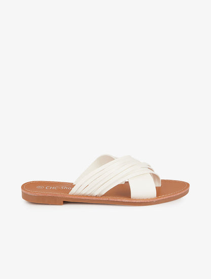 Claquettes à ganses croisées stylisées - Blanc - 4