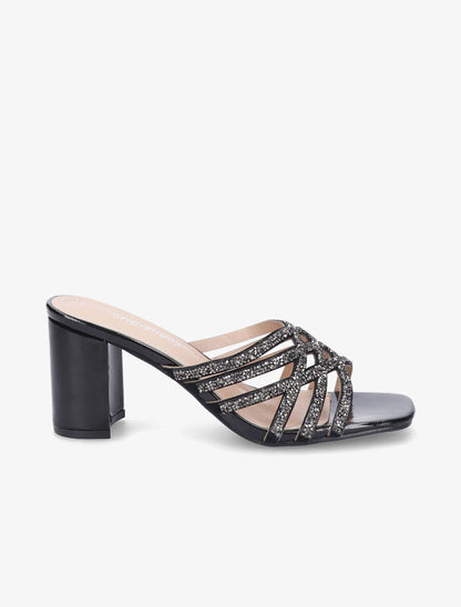 Mules à brides croisées et strassées - Noir - 5