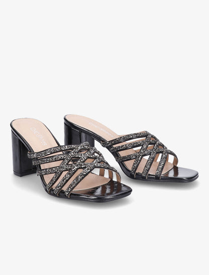 Mules à brides croisées et strassées - Noir - 4