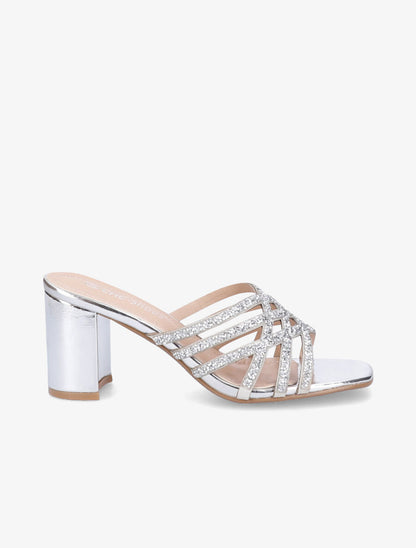 Mules à brides croisées et strassées - Argent - 1