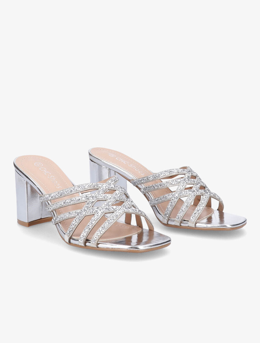 Mules à brides croisées et strassées - Argent - 4