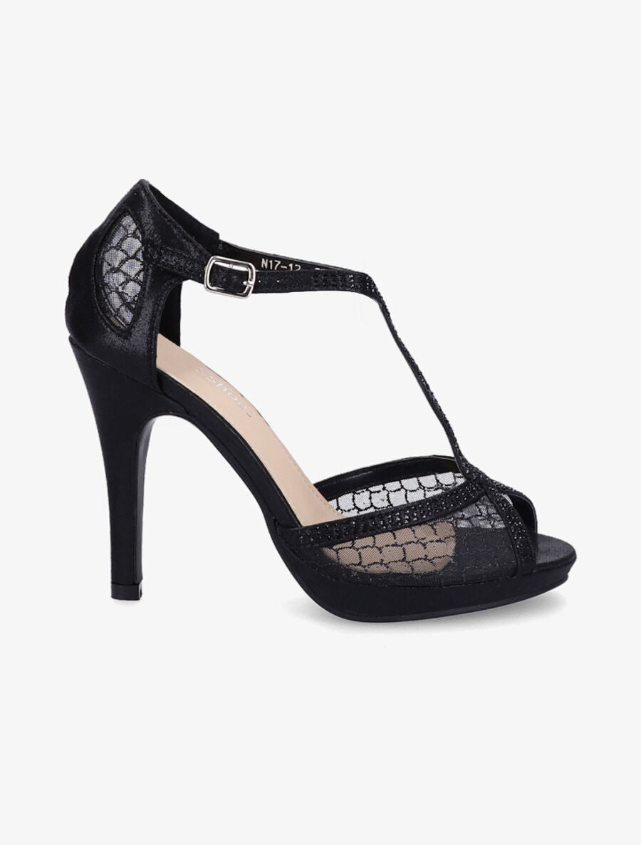 Sandales irisées à talon aiguille et strass - Noir - 1