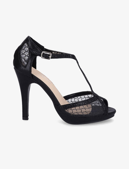 Sandales irisées à talon aiguille et strass - Noir - 1