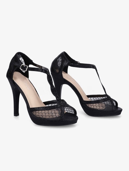Sandales irisées à talon aiguille et strass - Noir - 4
