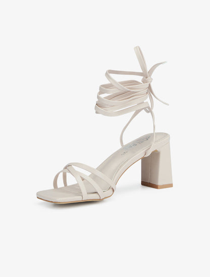 Sandales unies à lacets - Beige - 3