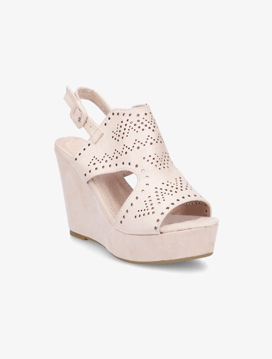 Sandales compensées à ganse perforée - Beige - 2