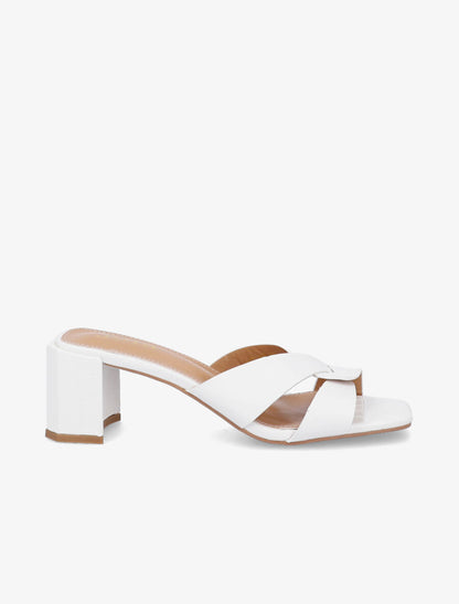 Mules effet croco à talon stylisé - Blanc - 5