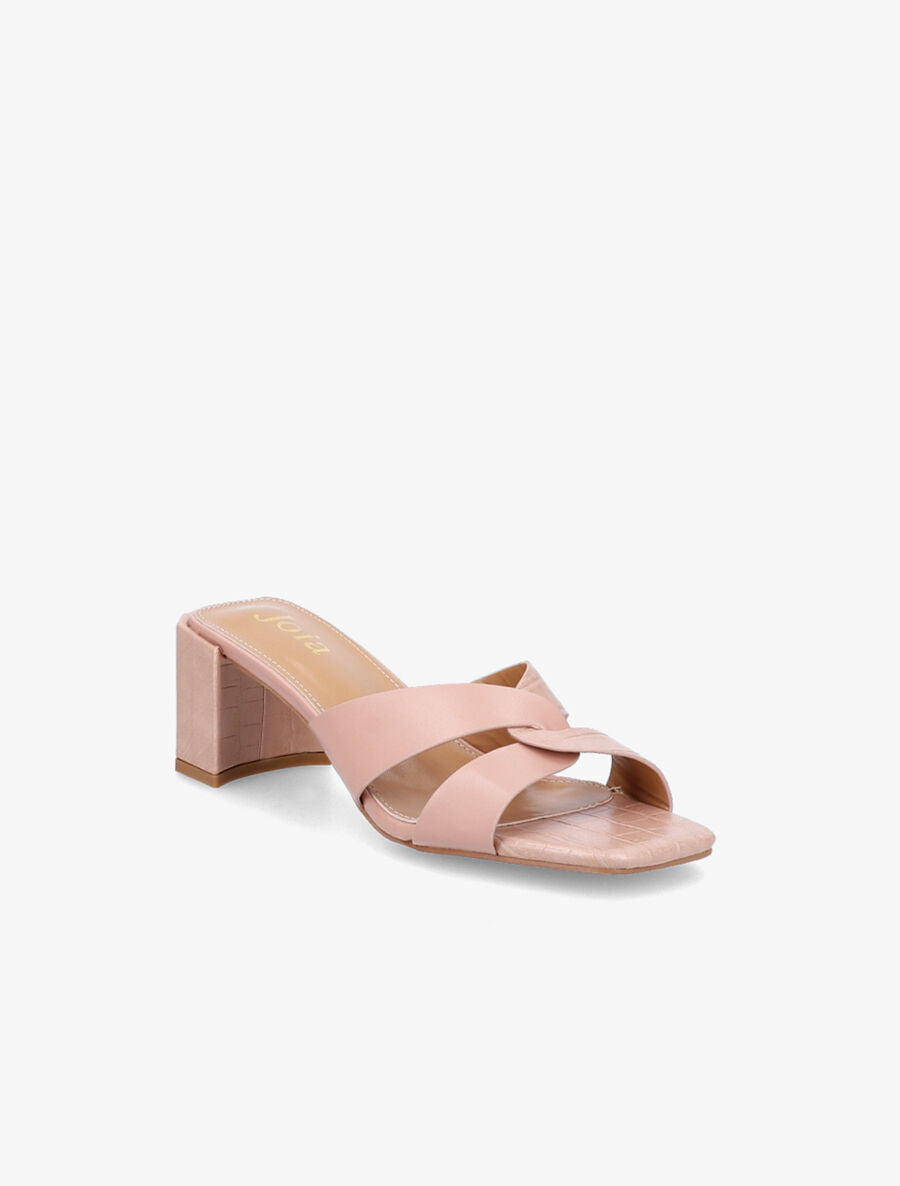 Mules effet croco à talon stylisé - Rose - 2