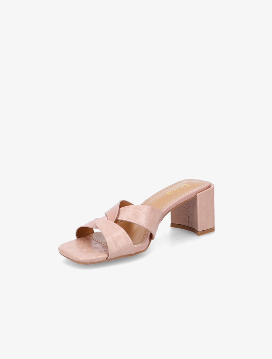 Mules effet croco à talon stylisé - Rose - 3