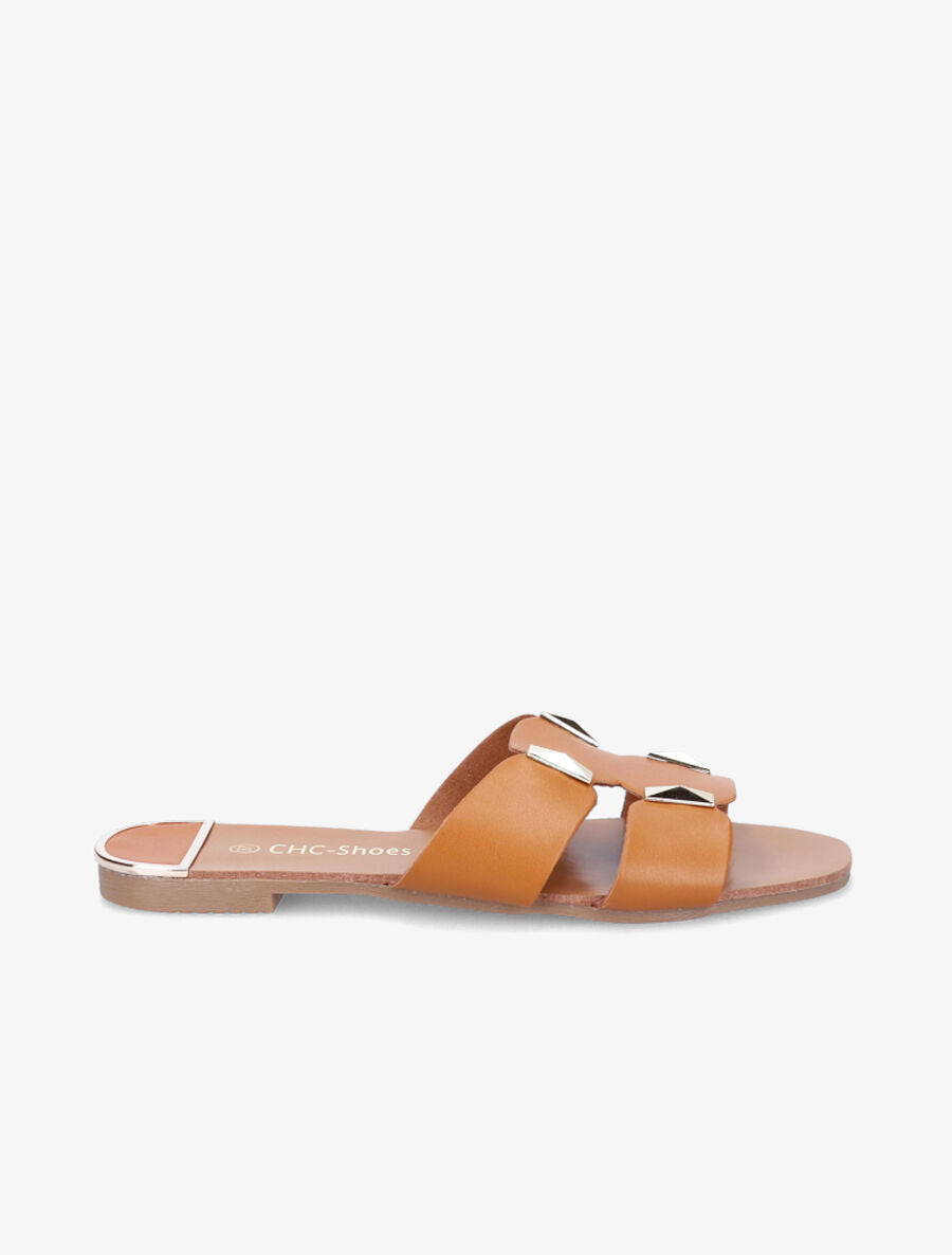 Claquettes à empiècement doré - Camel - 1